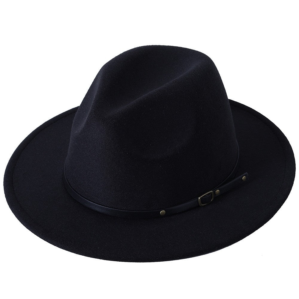 Fedora hat jazz hat men and women classic black leather belt Fedora Panama women autumn and winter Panama hat wholesale