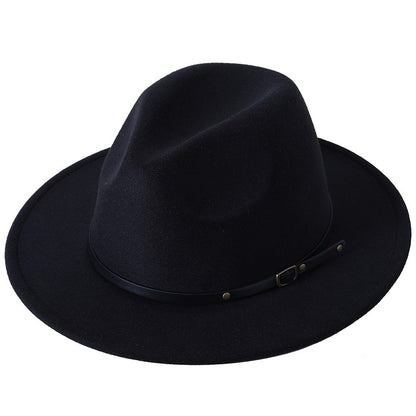 Fedora hat jazz hat men and women classic black leather belt Fedora Panama women autumn and winter Panama hat wholesale