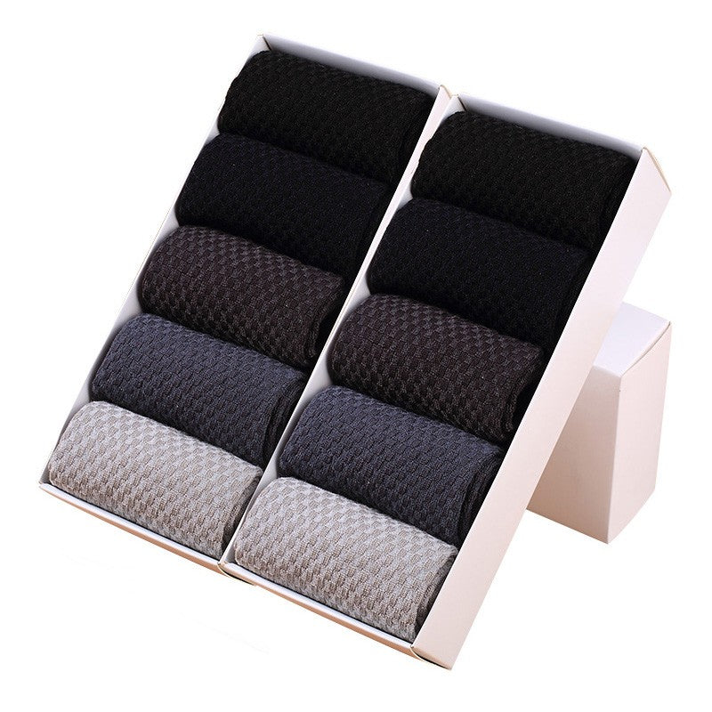10 Pair Men's Bamboo Fiber Socks Harajuku Retro Breathable Business Man Socks Black Long Sock Deodorant Gift Set Size 39-46