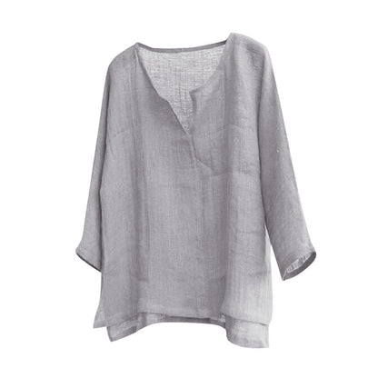 Men's Cotton Linen Shirts Blouses Long Sleeve Social Shirts For Men V-Neck White Formal Shirt Oversized Shirts Top Mens Clothing