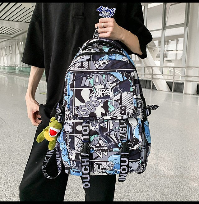 Mochila Anime Masculina e Feminina de Grande Capacidade One Piece Luffy Graffiti Estampada para Alunos do Ensino Médio