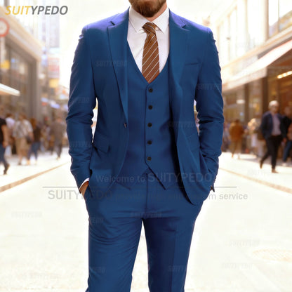 Smart Casual Slim Fit Suit Sets Elegant Notch Lapel Suit Attire 3 Pieces Blazer Vest And Pants Formal Evening Homme Costumes