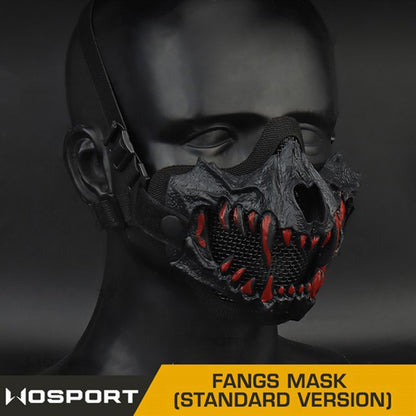Fangs Cosplay Airsoft Mask Multipurpose Half Face Mask Adjustable Strap Breathable Headwear Halloween Horror Party Decor