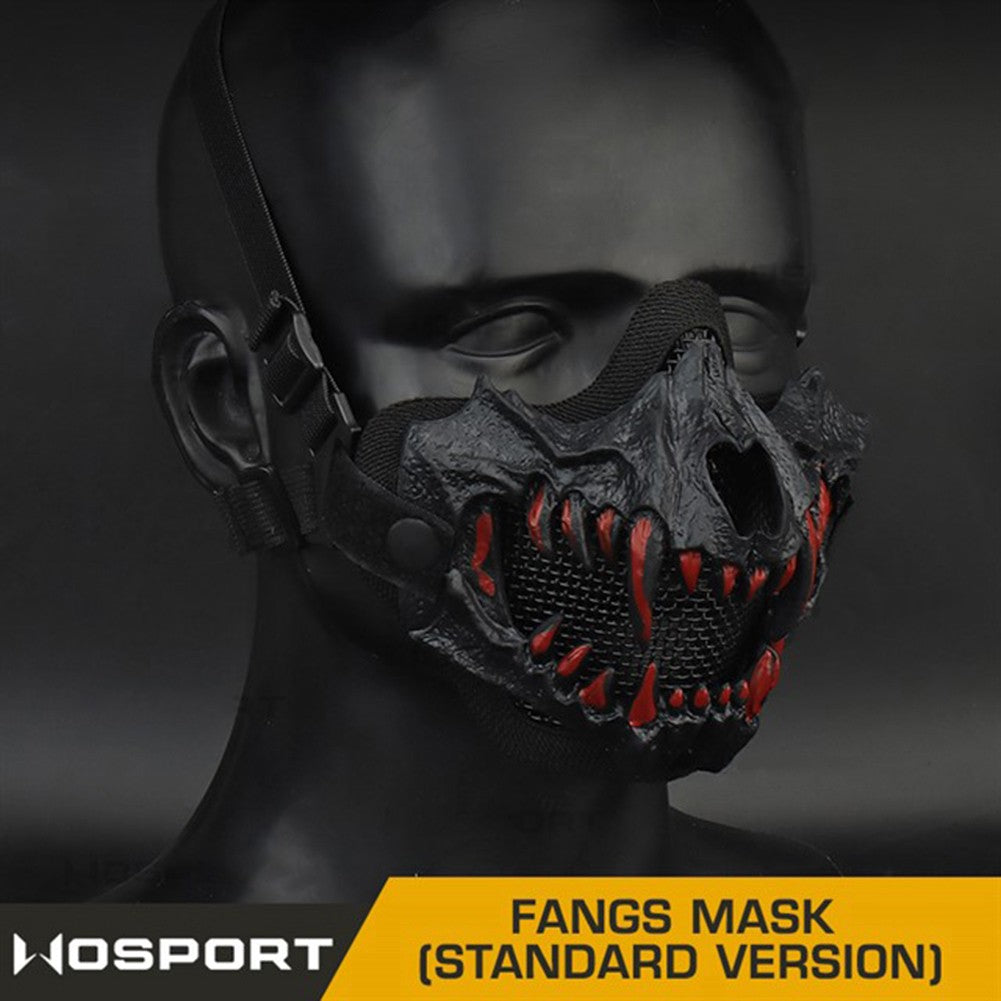 Fangs Cosplay Airsoft Mask Multipurpose Half Face Mask Adjustable Strap Breathable Headwear Halloween Horror Party Decor