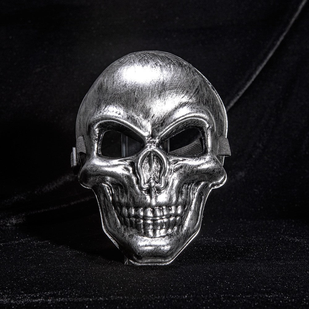 New White Ghost Head Skull Mask Halloween Horror Gold and Silver Mask Horror Smiley Cold Light Sticker Line Mask
