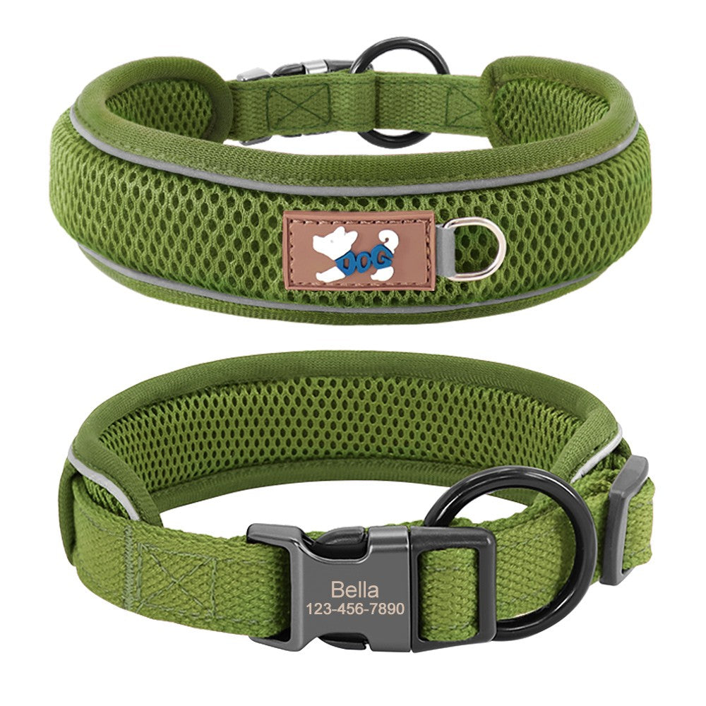 Coleira Personalizada Para Cães, Malha Respirável, Coleiras Refletivas, Colar Durável Para Animais de Estimação Pequenos, Médios e Grandes, Gravura Gratuita