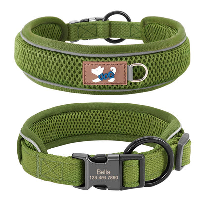 Coleira Personalizada Para Cães, Malha Respirável, Coleiras Refletivas, Colar Durável Para Animais de Estimação Pequenos, Médios e Grandes, Gravura Gratuita