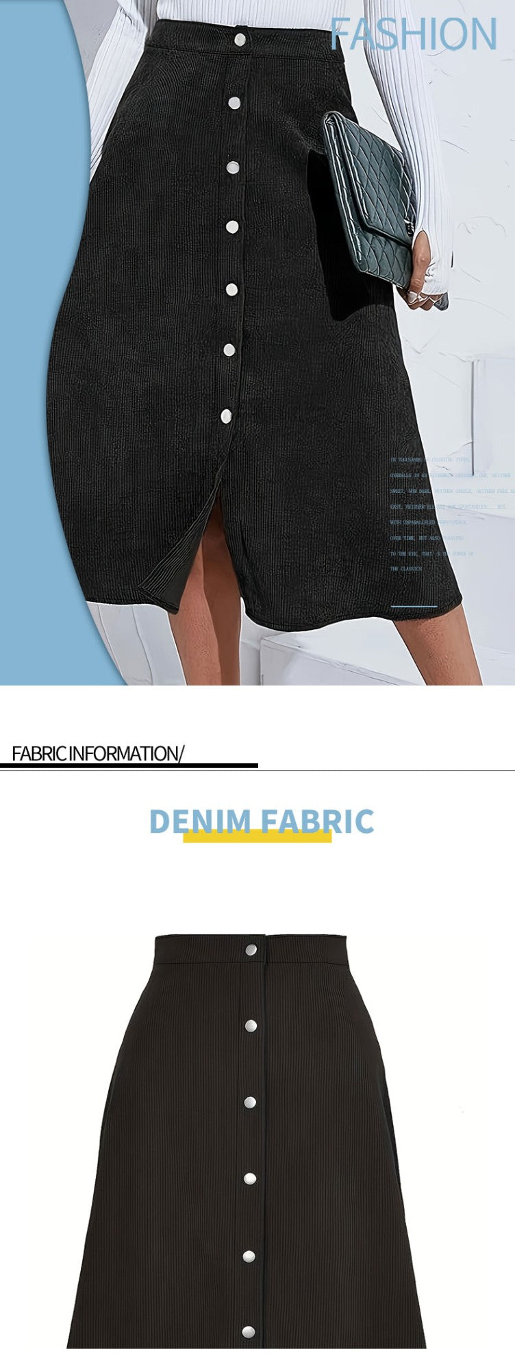 Black Elegant woven half skirt for women plus size high waist A-line skirt casual business women's skirt Black