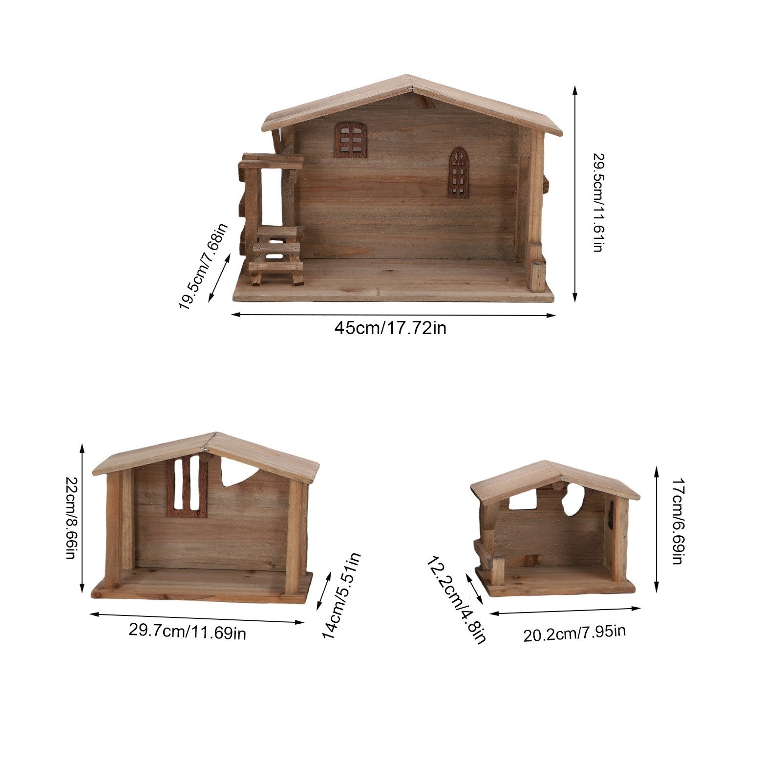 Wooden Christmas Stable Decor - Solid Wood Rustic Stackable House Ornament for Tabletop, Fireplace, Kitchen & Holiday DIY