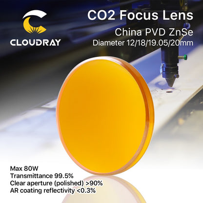 Cloudray China CO2 Lente de Foco ZnSe Dia.18 19.05 20 mm FL38.1 50.8 63.5 101.6 127mm 1.5 - 4" para Máquina de Gravação a Laser