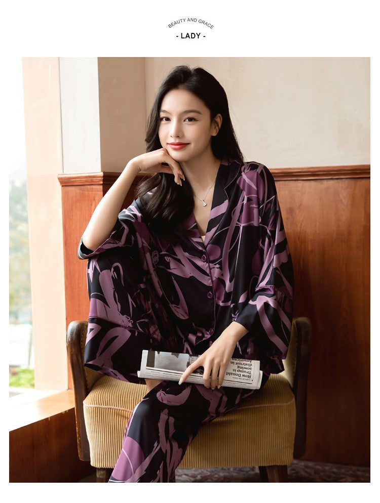 Premium Women's Ice Silk Pajama Set Lightweight Long Sleeve Loungewear Fashionable Silk Design Luxurious Comfort for Homewear