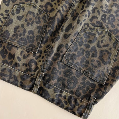 Female Retro Designer Straight Leg Jeans Pants Lady Fashion High Waist Denim Pants Women Leopard Print Baggy Trousers