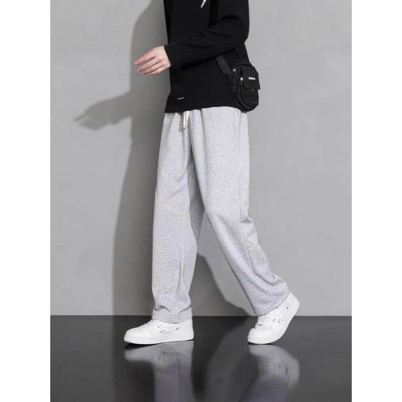 Calça de moletom masculina casual reta folgada estilo coreano outono e inverno moda simples drapeado calça esportiva masculina