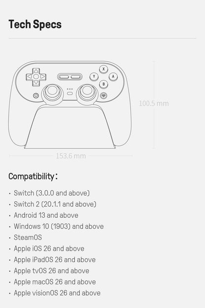 8BitDo Pro 3 Bluetooth Controller for Nintendo Switch 1/2 with TMR Joysticks, Charging Dock for Windows, Apple, SteamOS, Android