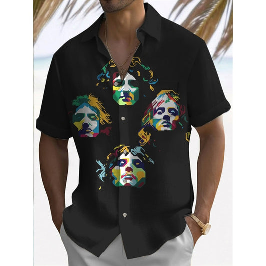 Music Men's Casual Shirt Rock Band 3d Print Guitar Hawaiian Shirt Men Summer Casual Short Sleeved Breathable Shirt Men Clothing