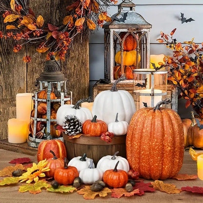 7pcs Pumpkin Autumn Decor Outdoor Orange Foam Plastic Fake Artificial Pumpkin Halloween Harvest Festival  Home Table Decor