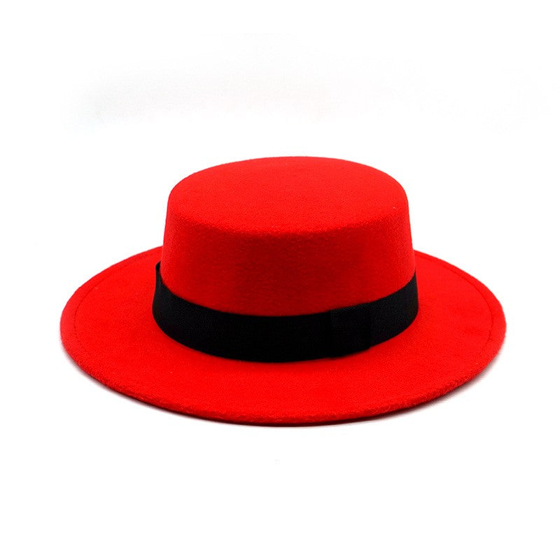 Winter Autumn Fashion Women Men Unisex Wide Brim Panama Hat Autumn Winter Gentleman Elegant Jazz Church Cap Beige Black Red