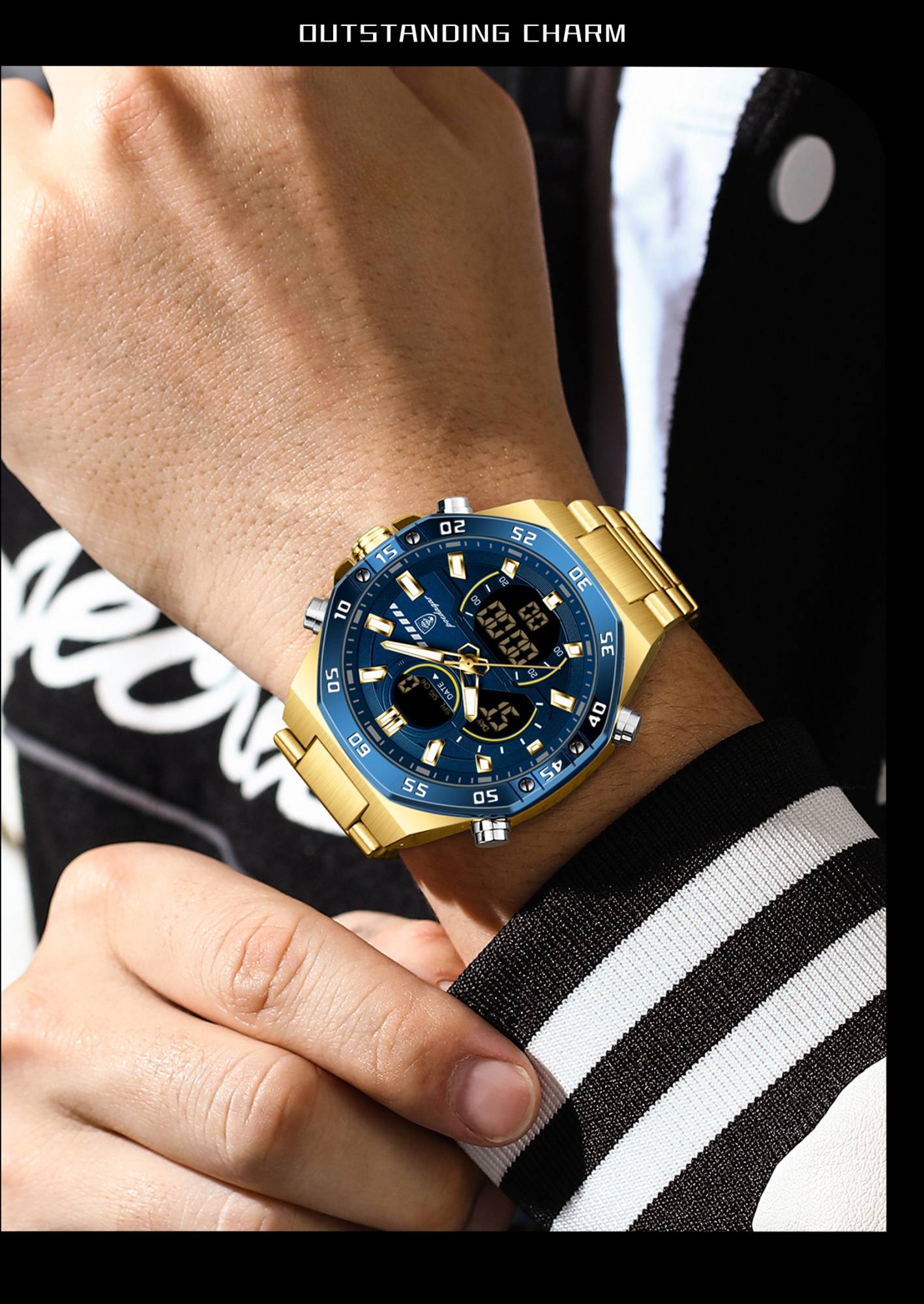 POEDAGAR Top Sport Men Clock LED Luminous Waterproof Week Date Man Watch Electronic Stainless Steel Fashion Quartz Men's Watches