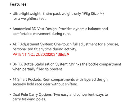 KAILAS FUGA AIR 8L Unisex Travel Marathon Trail Running Hiking Cycling Backpacks  with Dual Soft Water Bottles KA2554005