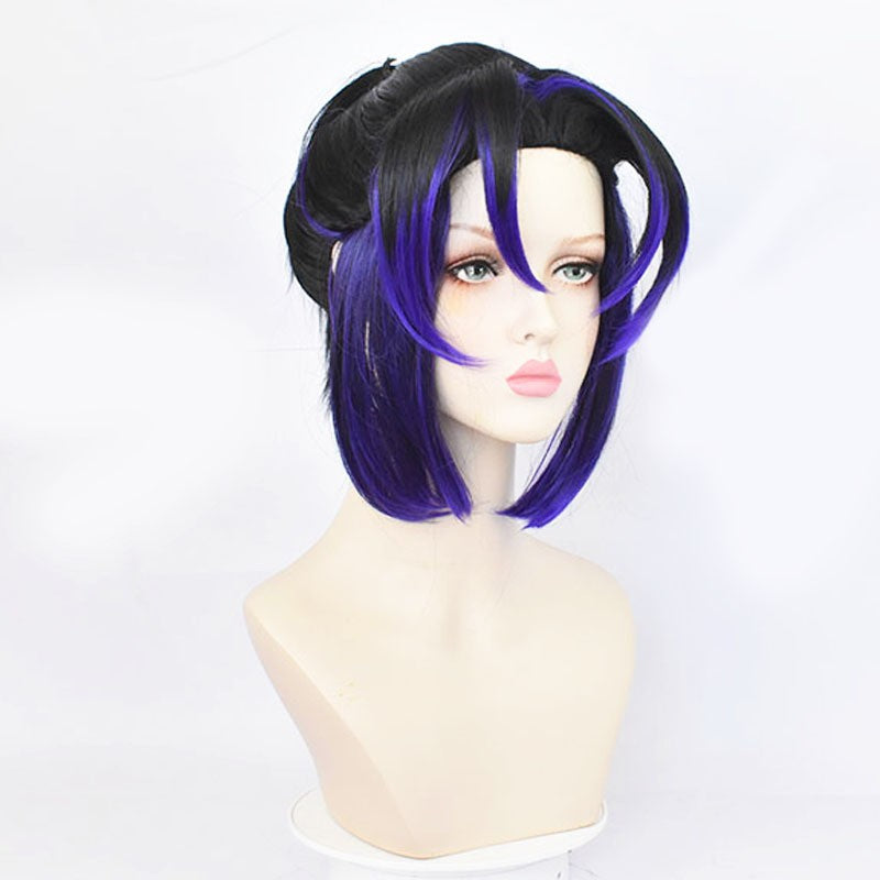 Peruca de Cosplay Kochou Shinobu 35cm Preta Roxa Gradiente Linda Rabo de Cavalo Peruca de Cabelo Sintética Resistente ao Calor Halloween