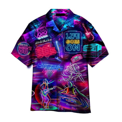 3D Printed Colorful Music Hawaiian Shirts For Men Cool 80s Patterns Blouse Summer Vacation Short Sleeves Tops Loose Aloha Shirts