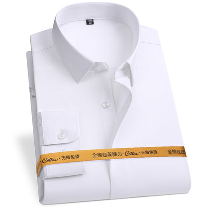 8XL Anti-Wrinkle 80% Cotton 15% Elastic Silk 5% Spandex No-Iron Business Office Soft Cozy Micro Elastic Long-sleeved Shirts Men