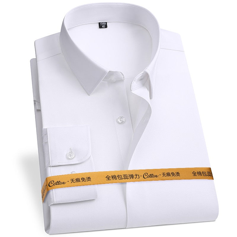 8XL Anti-Wrinkle 80% Cotton 15% Elastic Silk 5% Spandex No-Iron Business Office Soft Cozy Micro Elastic Long-sleeved Shirts Men