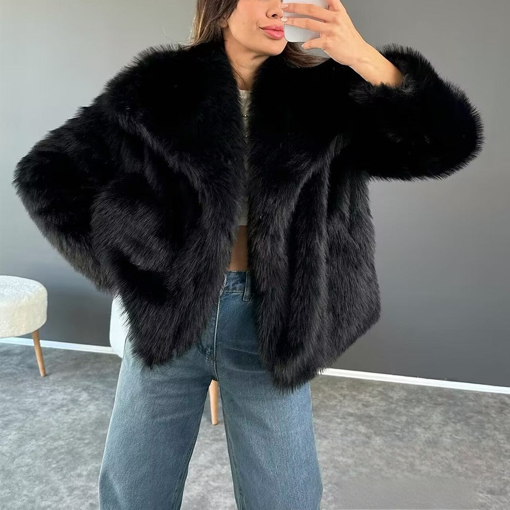 KONDALA Women Brown Faux Fur Jacket Fall Winter Jacket Lapel Loose Jacket 2025 Fashion High Street Elegant Female Jacket Coat