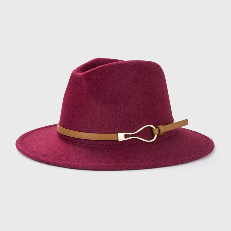 Belt Wool Fedoras Hat For Women Men Winter Autumn Warm Vintage British Style Round Bowler Caps Church Flat Brim Felt Jazz Hats