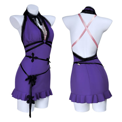 FF7 Remake Tifa Lockhart Purple Dress, Anime Game Roleplay Outfit for Halloween Comic Con