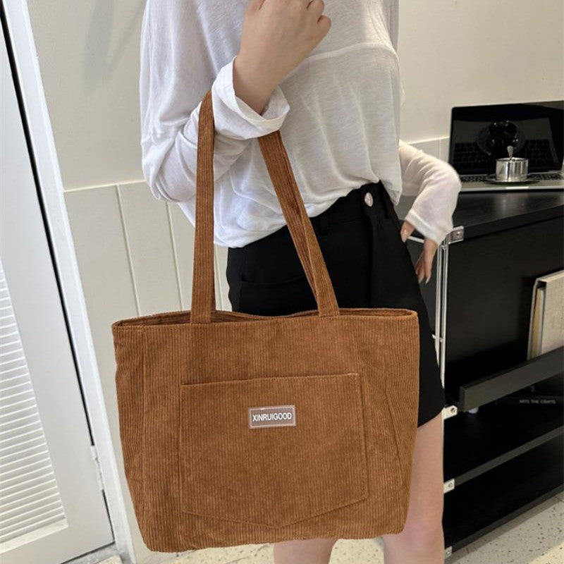 Women's Corduroy Shoulder Tote Bag, Casual Large Capacity Fashion Handbag for Going Out, Purses and Handbags Designer Bag