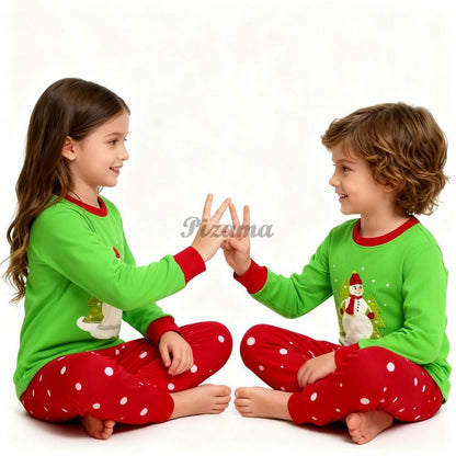 100 Cotton Girls Christmas Pajamas Sets Kids Pyjamas Penguin Snowman Pijama Xmas Homewear Baby Sleepwear Children Nightwear Pjs