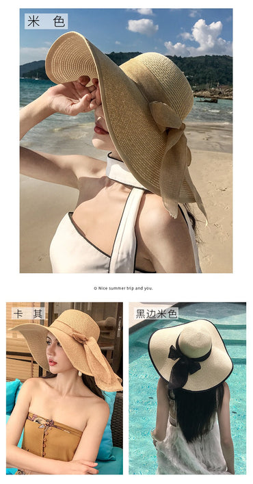 Summer Woman Hat Wide Brim Straw Hat For Women Holiday Beach Visor Fashion Panama Cap For Girl Sunscreen Sun Bucket Hat Foldable