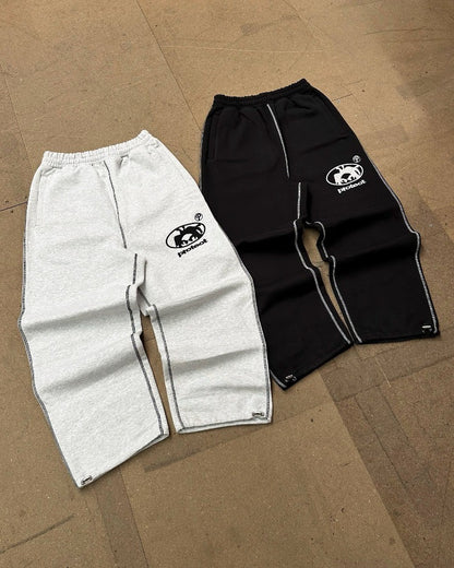 Calças unissex Y2k Harajuku Vintage com Bordado fashion, perna larga, estilo Gótico, soltas, cós elástico, casuais