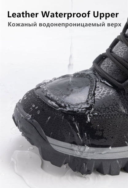 New Warm Plush Men's Snow Boots Lace Up High Top Men's Boots Waterproof Winter Ankle Boots Outdoor Anti-Slip Men Hiking Boots