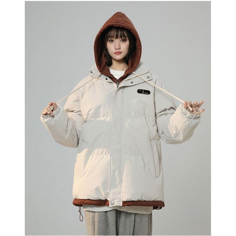 Korean Version New Fashion Letter Patch Fake Two Piece Cotton-padded Jacket Y2K Harajuku Vintage Thick Bread Loose Student Coats