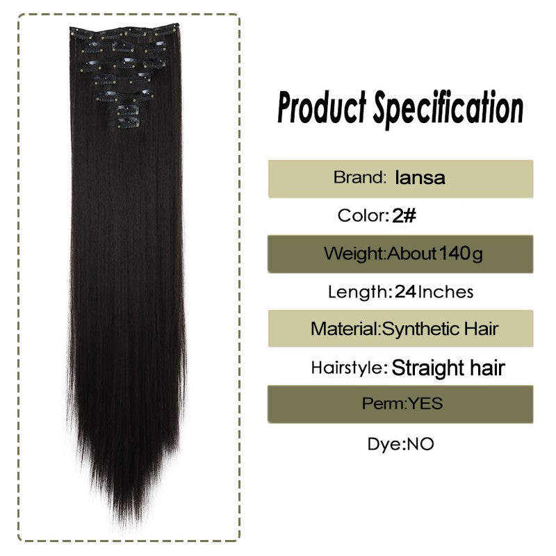 LANSA 7Clips Aplique de Cabelo Sintético Liso Comprido de Encaixe Extensões de Cabelo de Encaixe Cheveux Clipe Fibra Natural de Alta Temperatura Preto Marrom Peça de Cabelo