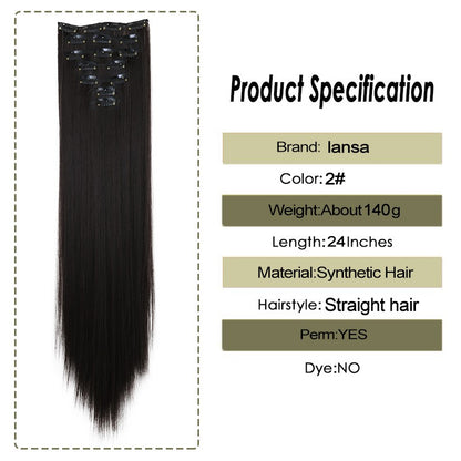 LANSA 7Clips Aplique de Cabelo Sintético Liso Comprido de Encaixe Extensões de Cabelo de Encaixe Cheveux Clipe Fibra Natural de Alta Temperatura Preto Marrom Peça de Cabelo