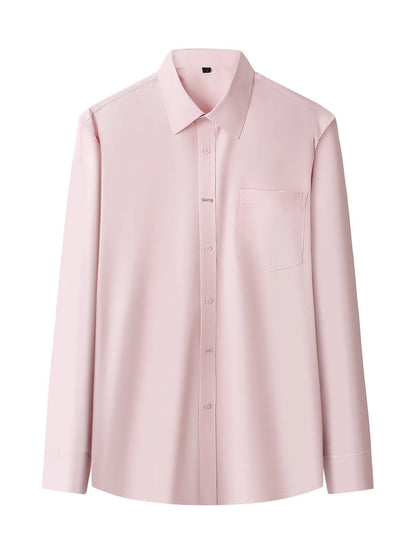 Iron-Free Long Sleeve Silk Smooth Drapey Wedding Shirt for Men Summer Business Formal Wine Red Large Size Men's Clothing