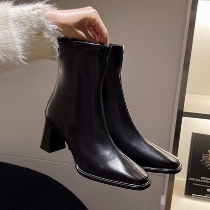 High Quality High Heel Boots Women Leather Winter Boots Women Comfortable Warm Fur Women Ankle Boots Shoes Black Brown D159