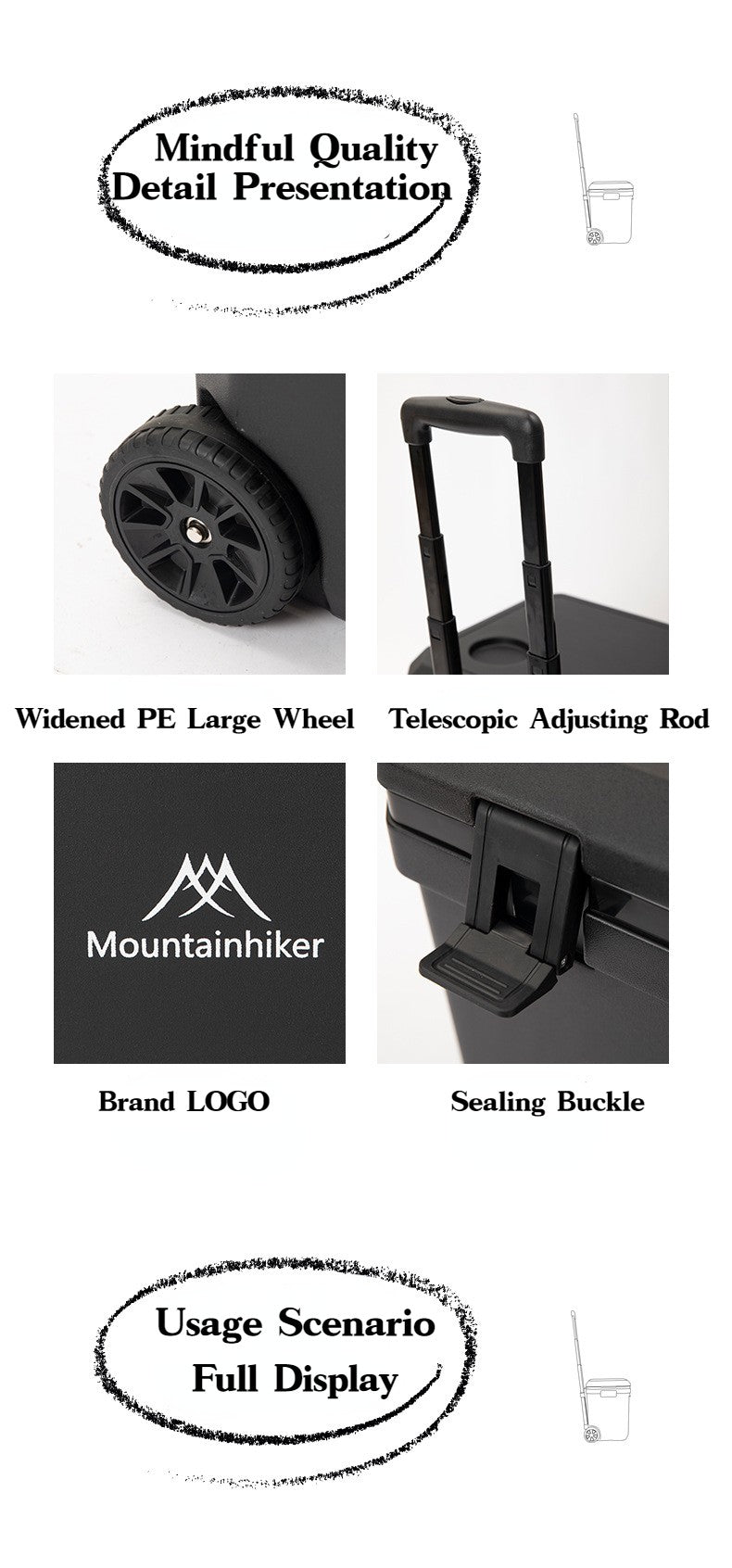Refrigerador Externo MOUNTAINHIKER 36L com Rodas e Carrinho Incubadora Portátil Caixa Térmica Churrasco Carro Polia Caixa Térmica Caixa Refrigeradora