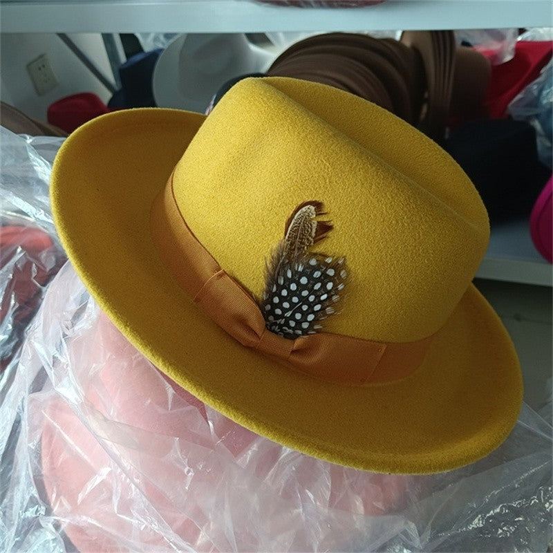 Men's fedora hat Men's and women's universal solid color fedora hat Women's 21 color wide brim jazz hat Autumn and winter Britis