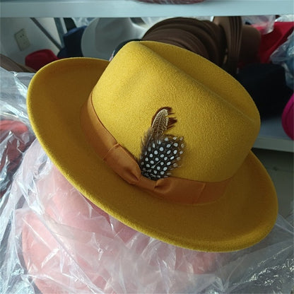 Men's fedora hat Men's and women's universal solid color fedora hat Women's 21 color wide brim jazz hat Autumn and winter Britis