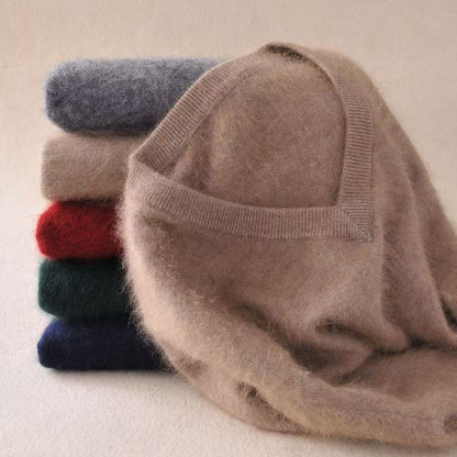 Autumn And Winter New Warm Pure Mink Cashmere Sweater Men's V-neck Pullover Thickened Plus Size Knitted Bottoming Shirt