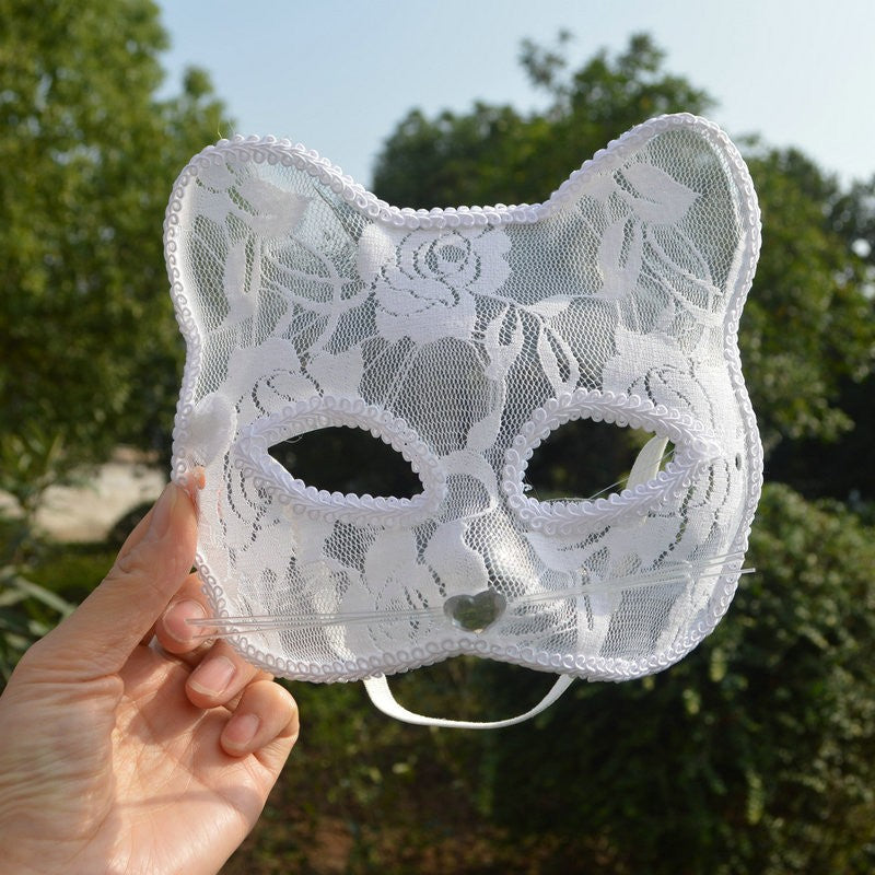 Lace Cat Face Mask Women Halloween Cosplay Costume Accessory Masquerade Party Prop