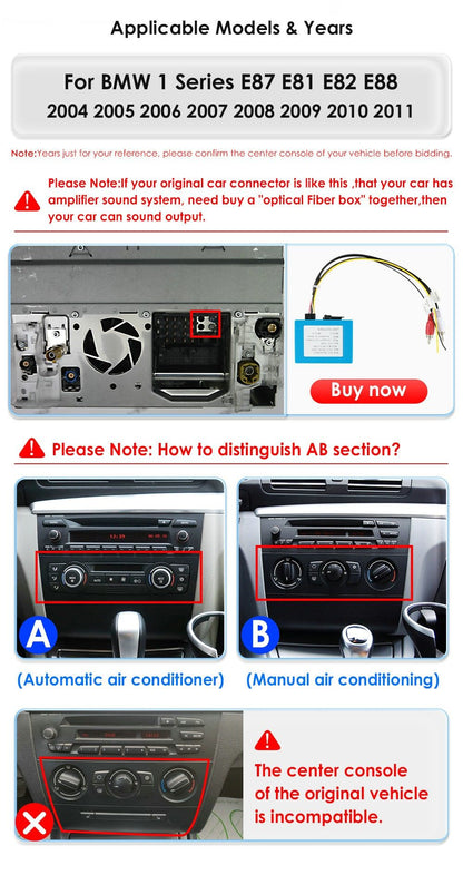 Carplay 4G Android 13 Car Radio for BMW 1 Series E81 E82 E87 E88 AT MT Auto Manual Multimedia Player Nav GPS 2Din Stereo DSP RDS