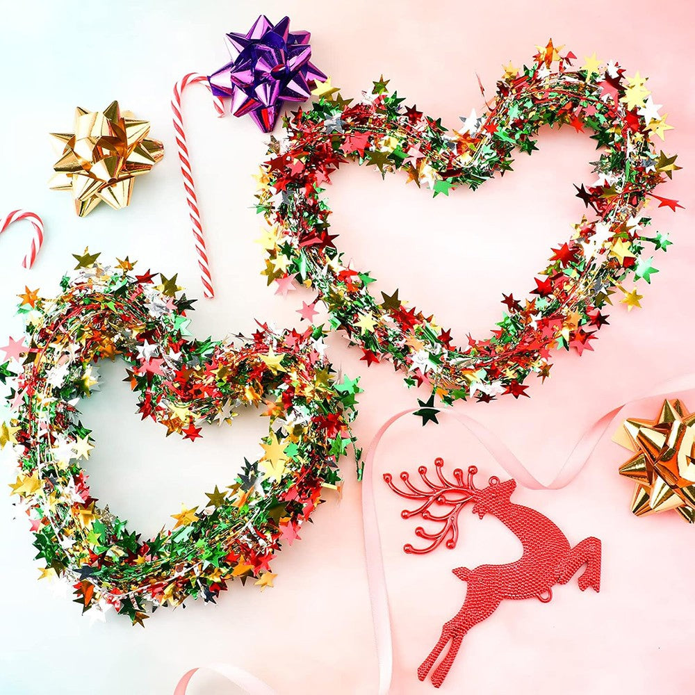 7.5m/8.2Yard Christmas Tree Decor Gold Silver Red Sparkly Star Wire Christmas Decorations Xmas Home Party Birthday Party Wedding
