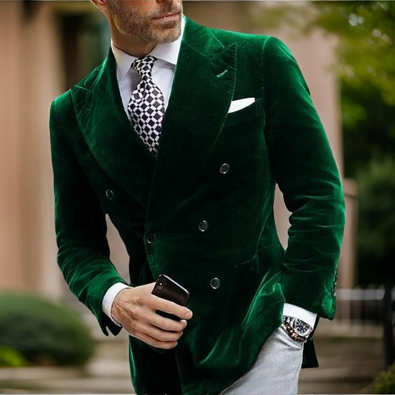 Velvet Double Breasted Blazer for Men Dinner Party Italian Style Smoking Prom Jacket Elegant Jacket for Wedding Party 2025