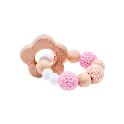 Wooden Rattle Teether Baby Toys Crochet Beads Baby Teether Baby Nursing Bracelet Rattle Chewable Teething Beads For Kids Gifts