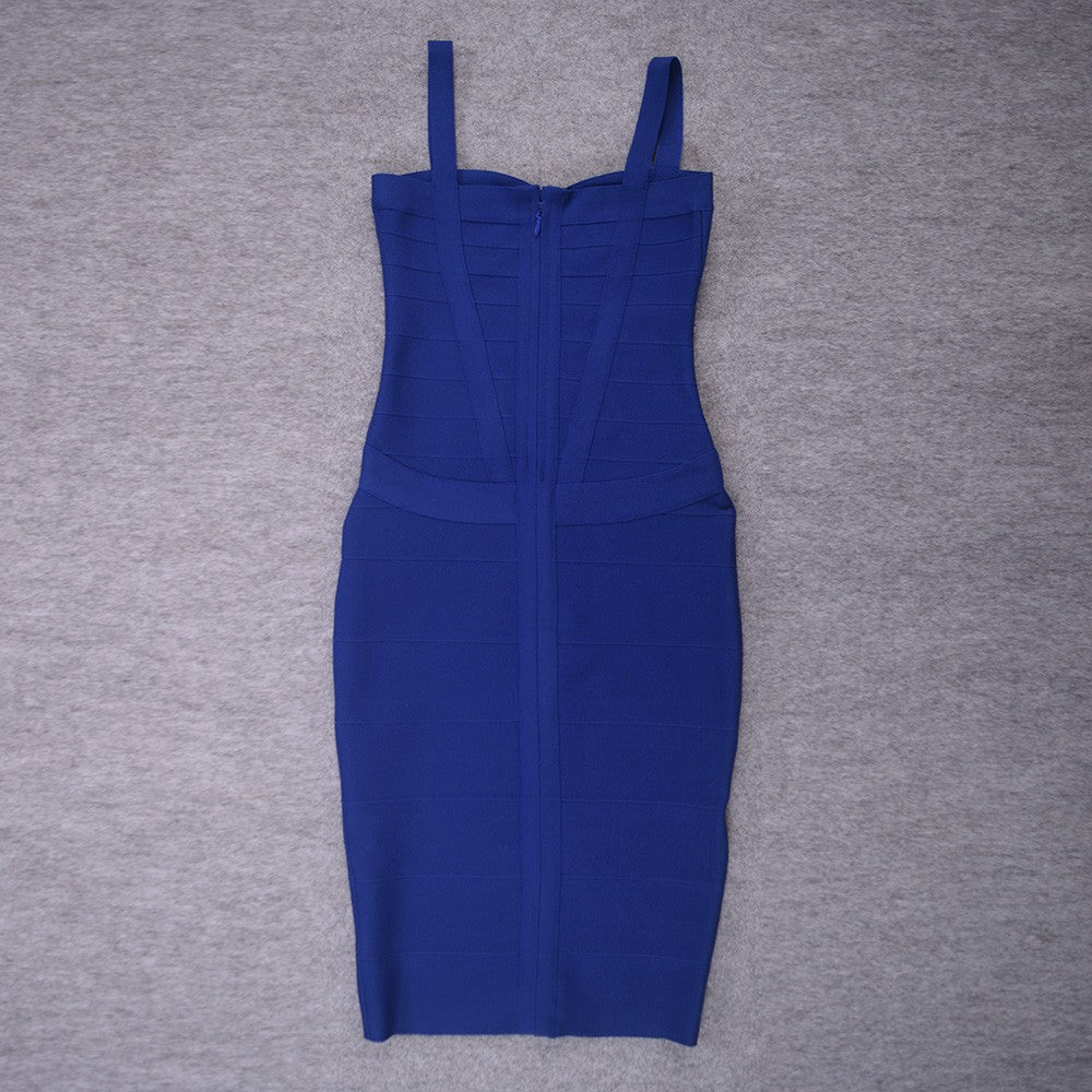 BEAUKEY Sexy Vintage Quality Evening Yellow Bandage Dress 2023 Women Summer Blue